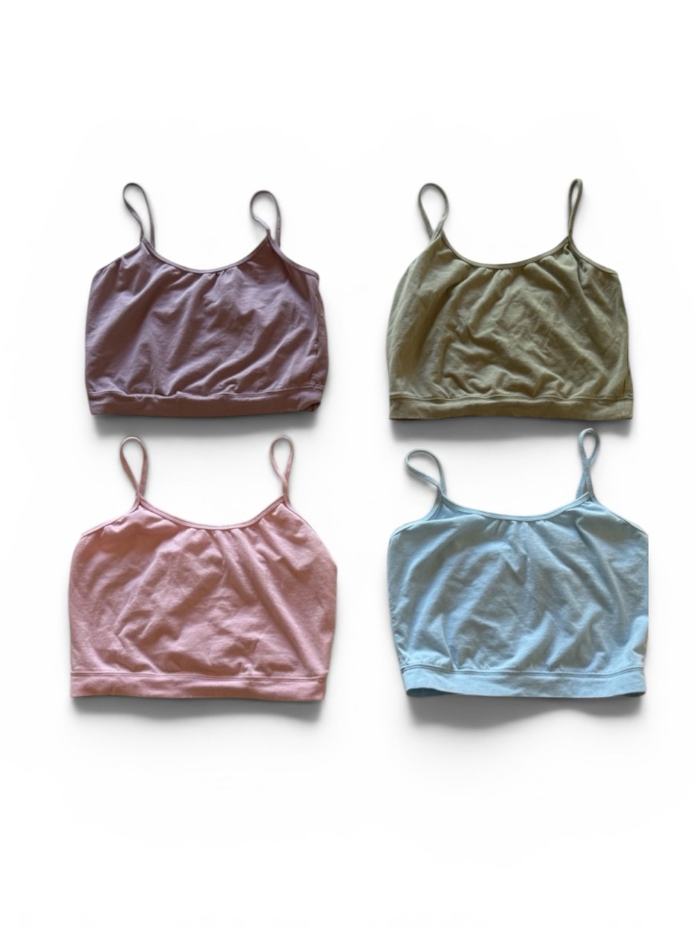 Set of 4 Cropped Tank Tops - Lavender, Olive, Pink, Light Blue